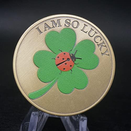 Lucky Charm for Good Fortune - Coin de latão com trevo de quatro folhas e design de joaninha, gravado com