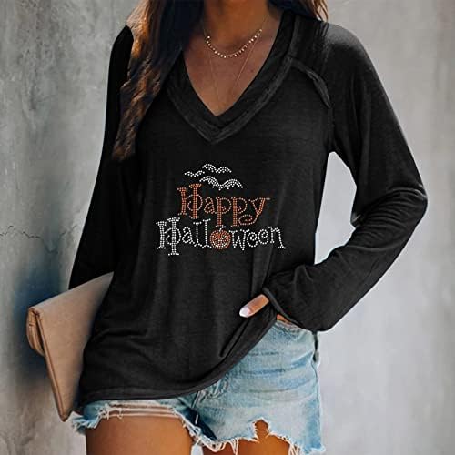 Camisas de Halloween felizes femininas de pimoxv cair hocus pocus pocus sparkly shinestone bat tunic tops