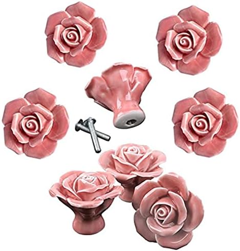 Botões dld, 8pcs elegantes rosa rosa puxa o armário de cerâmica de flor maçaneta armário de armário de armadilhas