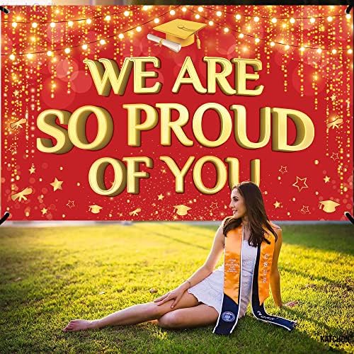 Katchon, estamos tão orgulhosos de você banner - 72x44 polegadas, banner de graduação vermelha 2023 | Decorações