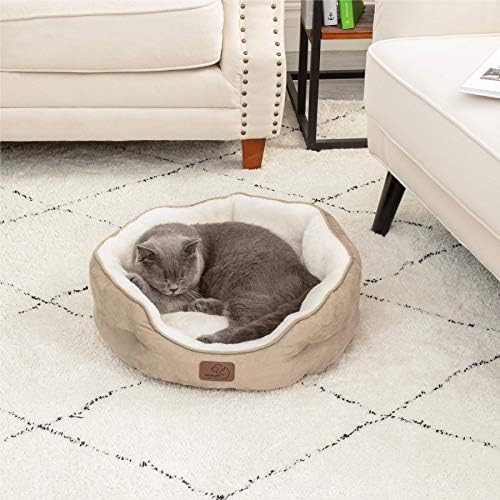 Bedsure Cama de cachorro pequena para cães pequenos laváveis ​​- camas de gato redondo para gatos internos,