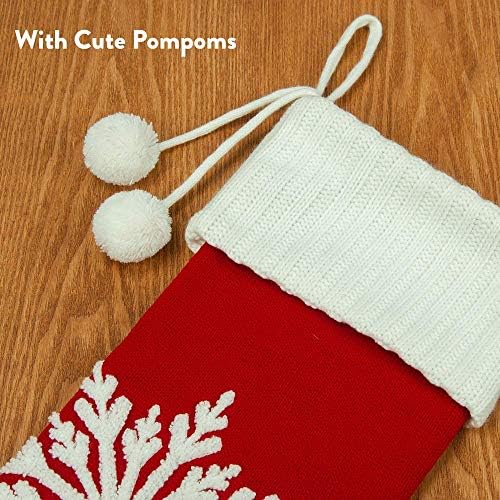 Meias de Natal de Sent, 20,5 polegadas de lã agulha de preenchimento de preenchimento com pompoms brancos para decorações