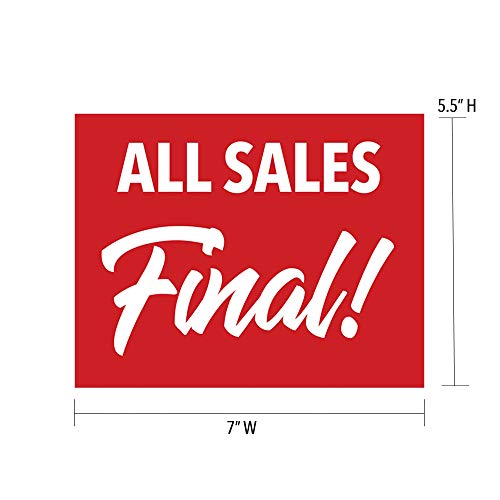 NAHANCO CD57ASF1 Cartão de sinal de varejo para exibições, “All Sales Final”, 5 ½ ”h x 7” W, vermelho com impressão
