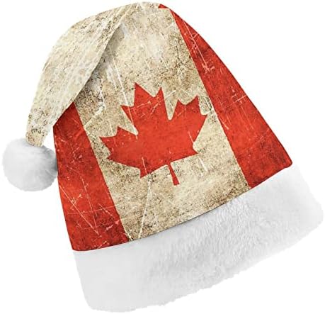 Chapéu de natal de bandeira do Canadá, safada e bonitos chapéus de Papai Noel com borda de pelúcia e decoração
