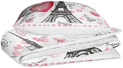 Shinichistar Tamanho Twin The Eiffel Tower Consols Define 3 peças de cama de paris para crianças adolescentes meninas coração France Decor de quarto