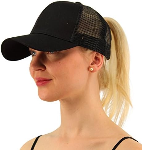 Leecco Women Ponytail Burs Bolsy Trucker Ponycap Plain Baseball Visor Cap Hat
