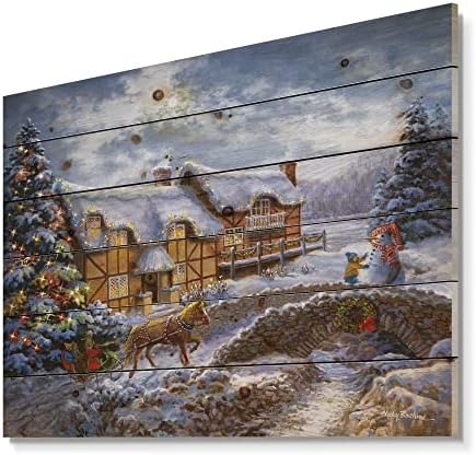 Designq Árvore de Natal com cavalo e trenó aberto na paisagem de inverno decoração de parede