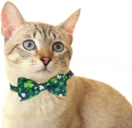 3pcs Saint Patrick Day Day Cat Collar com Bowtie e Bell Redunda Quick Collar