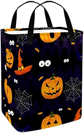 Halloween Pumpkin Bat Spider Laundry Basket Bin Bin dobrável com alças para cesto, quarto de crianças,
