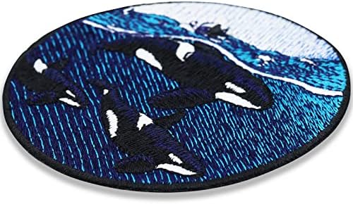 Família de baleias assassinas costura em patch - ferro em remendos para amantes da vida aquática, amantes