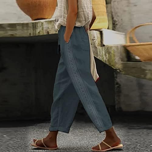 Calças casuais de algodão Miashui para mulheres calças de cintura alta Capri Capri com bolsos largos calças