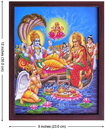 Loja de artesanato Ananta Sayanam Vishnu com Brahma, Pôster religioso sagrado explica vários aspectos do Deus