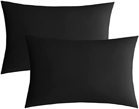 Jellymoni Solid Black Lavado algodão Fronhas padrão conjunto, 2 Pacote de travesseiro respirável macio com
