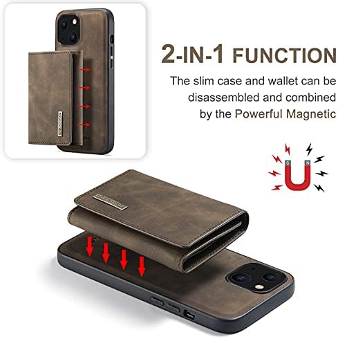 Caso para iPhone 13/13 Mini/13 Pro/13 Pro Max Wallet, destacável 2 em 1 tampa de couro magnético