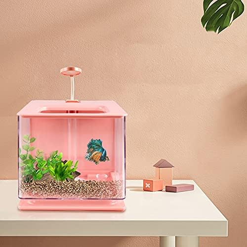 Wybfztt-188 Mini aquário aquário de aquário com decoração de tanque de peixes leves com LED