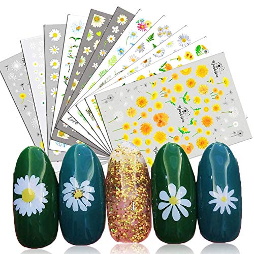 Adesivos de arte de flor de flor 12 folha 3d decalques de unhas auto-adesivas girassolas pequenas flower flores