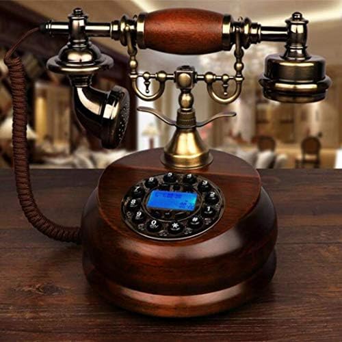 Myingbinbin antiquado Antigo telefone antigo com cordão macio de madeira de madeira de metal retro telefone
