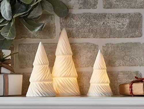Pam Glam Ceramic White Christmas Tree Set -árvores decorativas de mesa iluminadas para exibir em seus