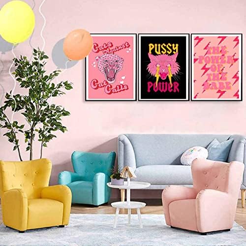Loartve 3 PCs Posa Estético Poster Preppy Room Decoração, Arte de parede de lona de leopardo de gato, impressões