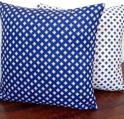 Travesseiros artesanais geométricos de linho azul indigo reversível sotaque moderno 20x20 travesseiro com