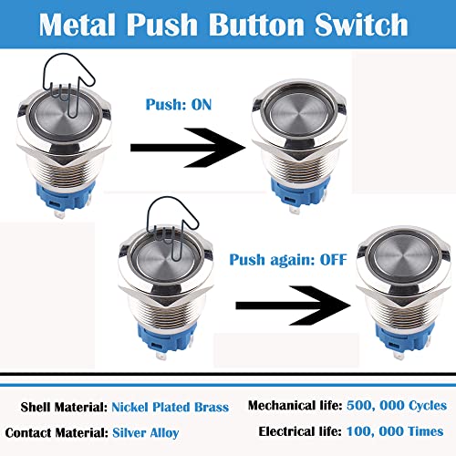 DMWD 2pcs 19mm Metal Metal Impermeável Anti-vandal Chapa de botão de botão prateada com rabo de pigto