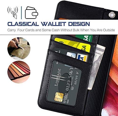 Caso Arae para a capa da carteira da Samsung Galaxy S21 com suporte de cartão e pulseira para Samsung