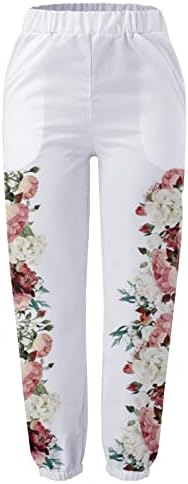 Mtsdjskf Capri Sweats para mulheres, calças de linho da cintura larga de perna larga com bolsos calças de cintura