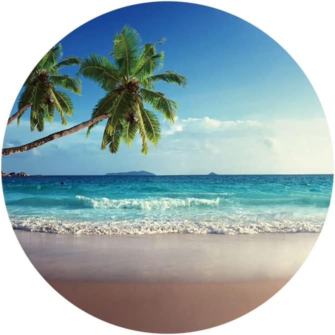Yeele 7x7ft à beira -mar de praia redonda de cenário azul oceano ondas marítimas de palmeiras tropicais