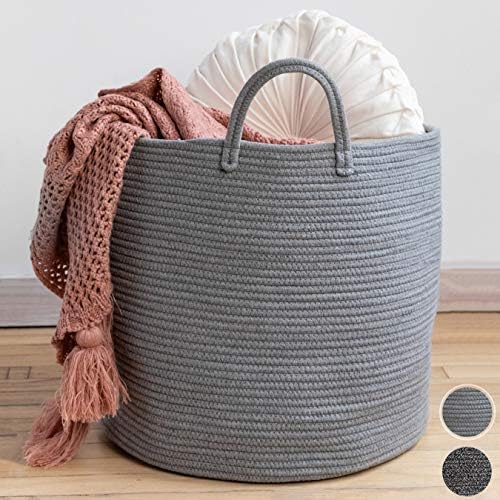 Xxl cesta de corda de algodão premium 18 x18 x16 - cesta grande para cobertores sala de estar - cesta de