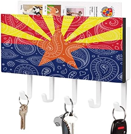 Paisley Arizona State Flag Leather Key Organizador de correio Montado com 5 ganchos para decoração de