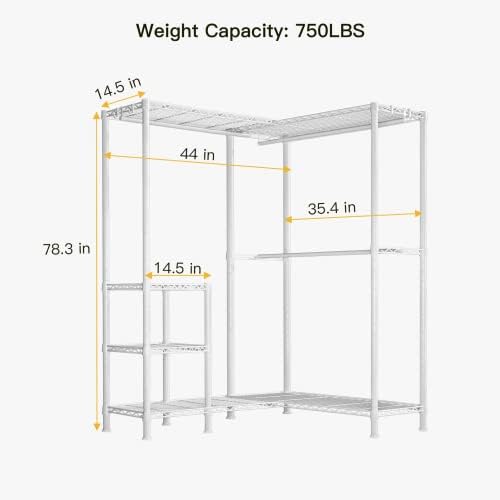 Ulif L1 Rack de vestuário pesado, 4 níveis L em forma de organizador de armário independente ajustável e armazenamento