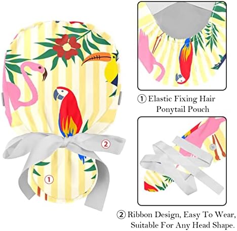 Lorvies Medical Caps for Women With Buttons Long Hair, Bapa de trabalho ajustável de 2 peças, Toucan multicolorido