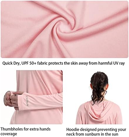 UPF feminino 50+ UV Sun Protection Capuz Camisa seca Fit SPF SUNS SUN CAMISTA DO SUN CHAMISTAS DE