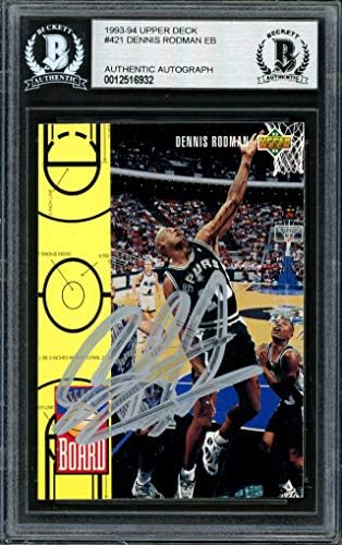 Dennis Rodman autografou 1993-94 Cartão de convés superior 421 San Antonio Spurs Beckett Bas 12516932 - Cartões