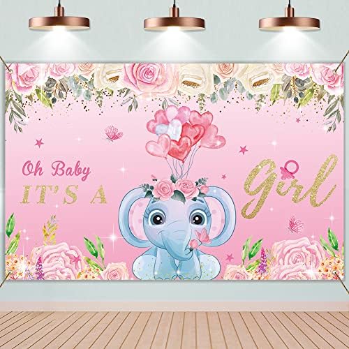 Decorações de chá de bebê de menina É uma menina Baby Churche Backdrop Pink Elephant Baby Churche Banner Decorações