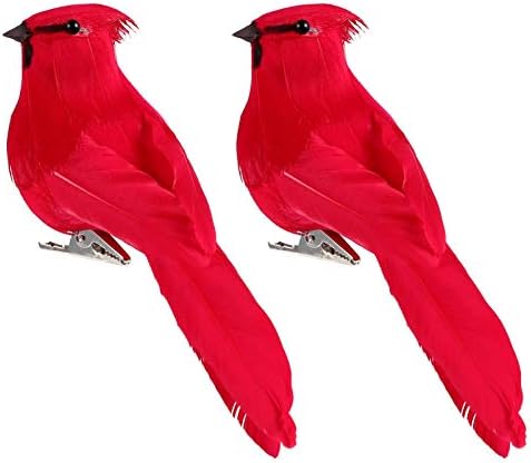 Inoomp 2pcs Artificial Red Cardinal Birds com clipe Simulado Aves de espuma de espuma de penas de Natal Adornamento
