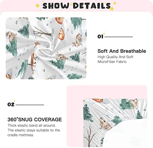 KICPOAY Coloque folhas de berço Florest Tree Fox lençóis portáteis portáteis para bebês crianças, Mini Mini