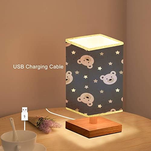 Lâmpada de mesa de cabeceira quadrada infantil para crianças pequenas ursos fofos em uma lâmpada de tecido de