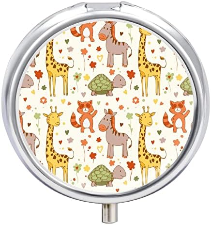 Caixa de comprimidos girafa fofa Tartaruga padrões de urso redonda Caixa de comprimido de medicamento portátil