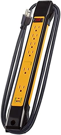 Fio e cabo Apollo, faixa de alimentação, amarelo, 6 pés 14/3 SJT, 1 porta USB - 5V, 2.4a, 6 pontos de venda aterrados