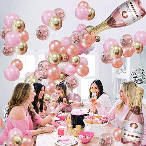 Kit de arco de guirlanda de balão de champanhe de ouro rosa, balões de bandeira de feliz aniversário