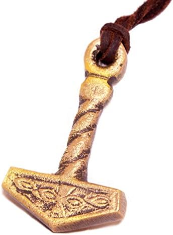 Colar de martelo do comércio nórdico - pingente de bronze sólido Mjolnir com cordão de couro genuíno
