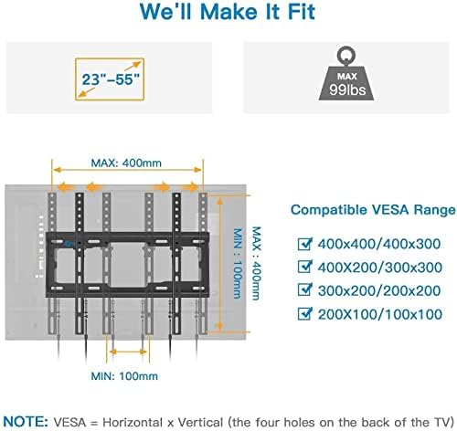 Kit de montagem de parede de inclinação média da TV para a maioria das TVs de 23-55 polegadas Max Vesa