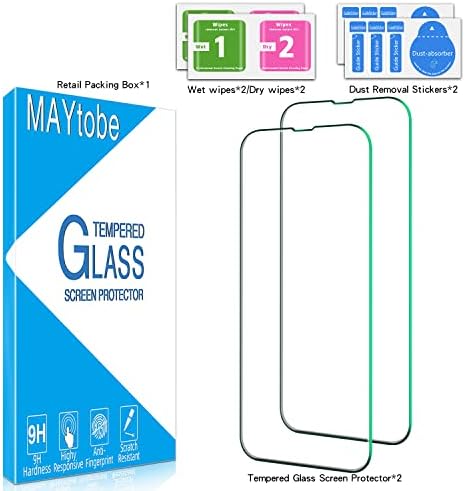 Protetor de tela MaytoBe 2 Pack, projetado para iPhone 13, iPhone 13 Pro Memered Glass, Case Friendly,