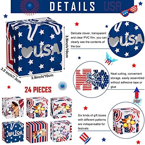 24 peças Caixas patrióticas de papelão 4 de julho Cupcakes de embrulho Independence Day Card Box