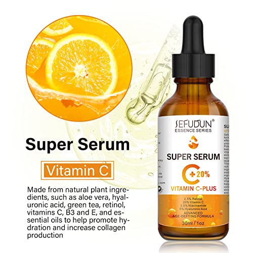 SUPER VITAMINA C SERO PARA FACE, soro facial anti -envelhecimento com retinol, vitamina C, niacinamida e