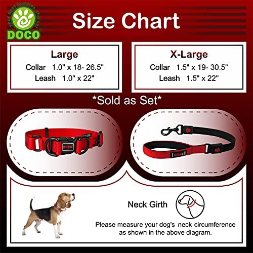 Doco colar de cão de nylon ajustável de serviço pesado com anéis d duplos e bunge de tráfego