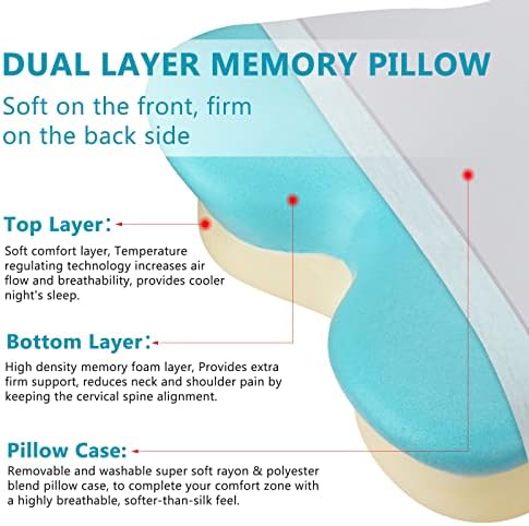 Travesseiro de espuma de memória de camada dupla, travesseiros de cama Lareinaxe para resfriamento para