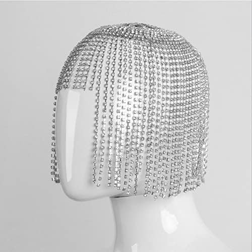 Chape de cabeceira da corrente de cabeça feminina Cabeça de tampa de prata, peças de flappa de shinestone