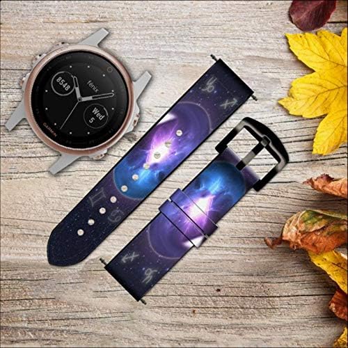 CA0353 Zodiac Crystal Ball Leather & Silicone Smart Watch Band Strap for Garmin Approach S40, Forerunner